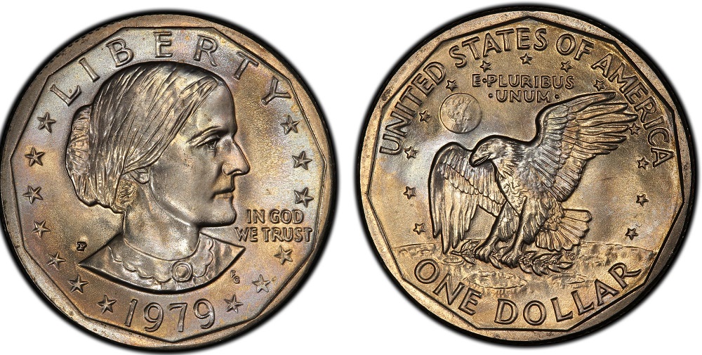 Close-up comparison of 1979-P Wide Rim dollar date area showing near-date proximity to rim versus standard narrow rim