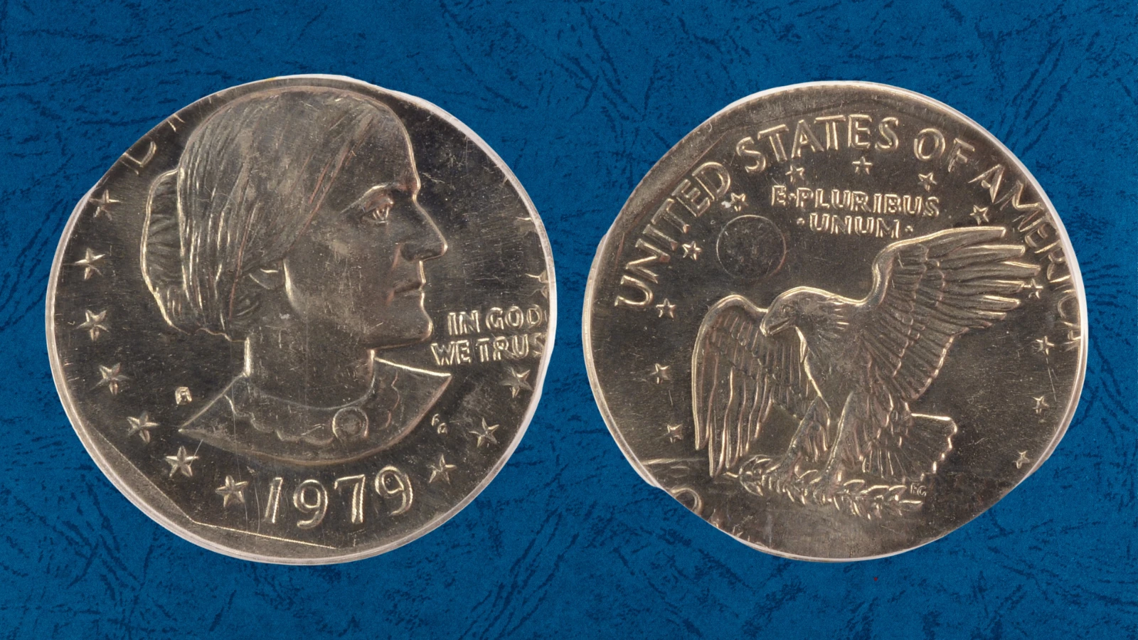 1979 Susan B. Anthony dollar wrong planchet error coin struck on a smaller quarter-sized blank showing partial design at edges